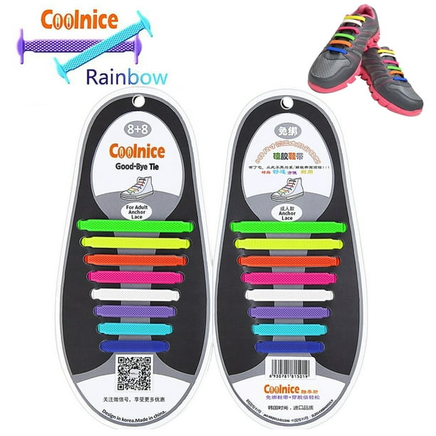 Rainbow Easy Lace No Tie Elastic Silicone Slip On Trainers Shoelaces 20 Pieces 